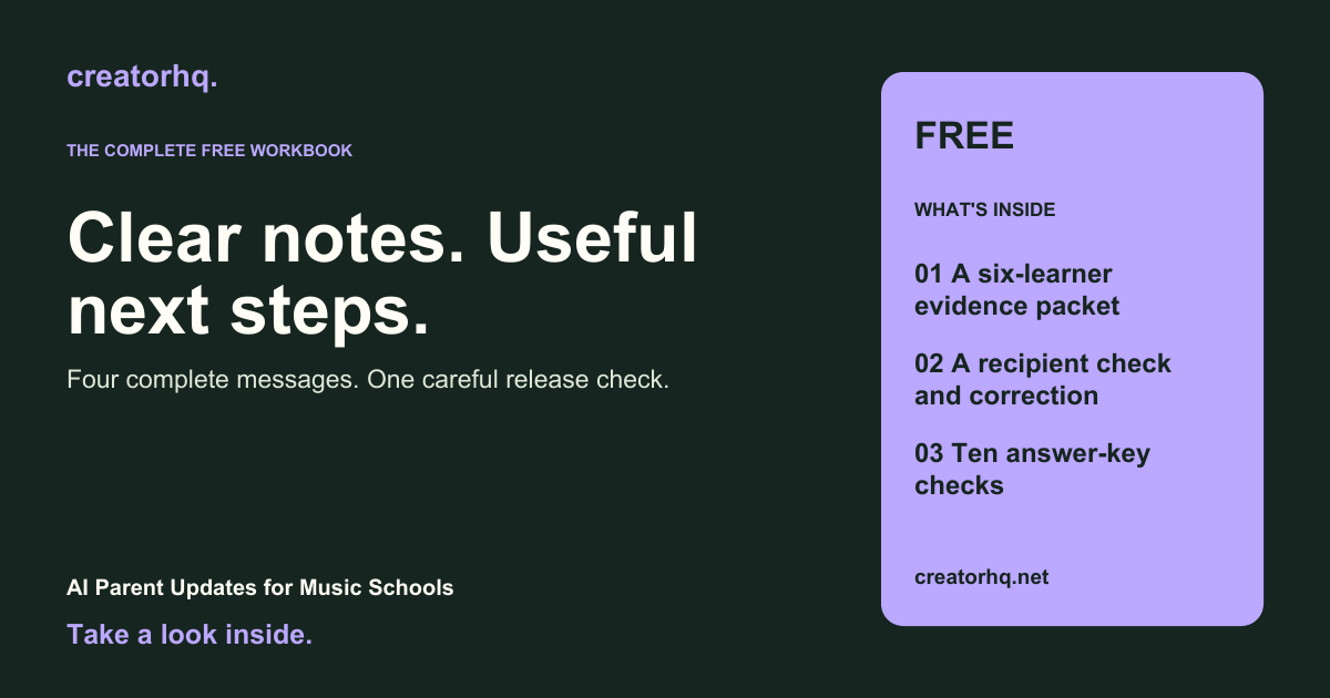AI Parent Updates for Music Schools — complete free workbook