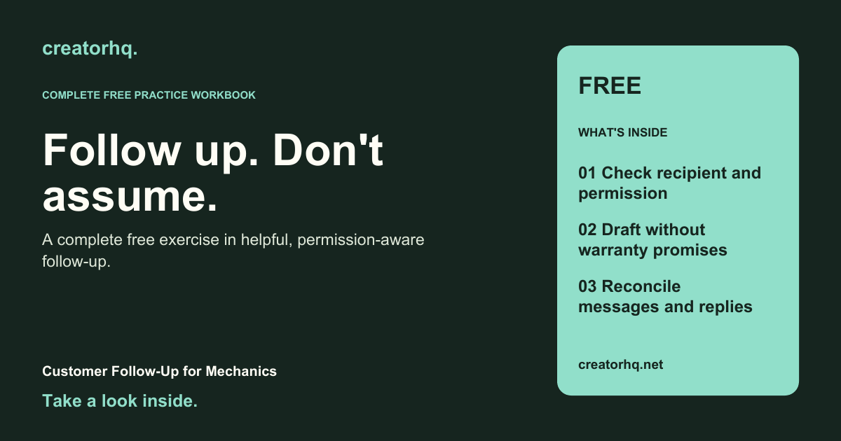 Customer Follow-Up for Mechanics — complete free workbook